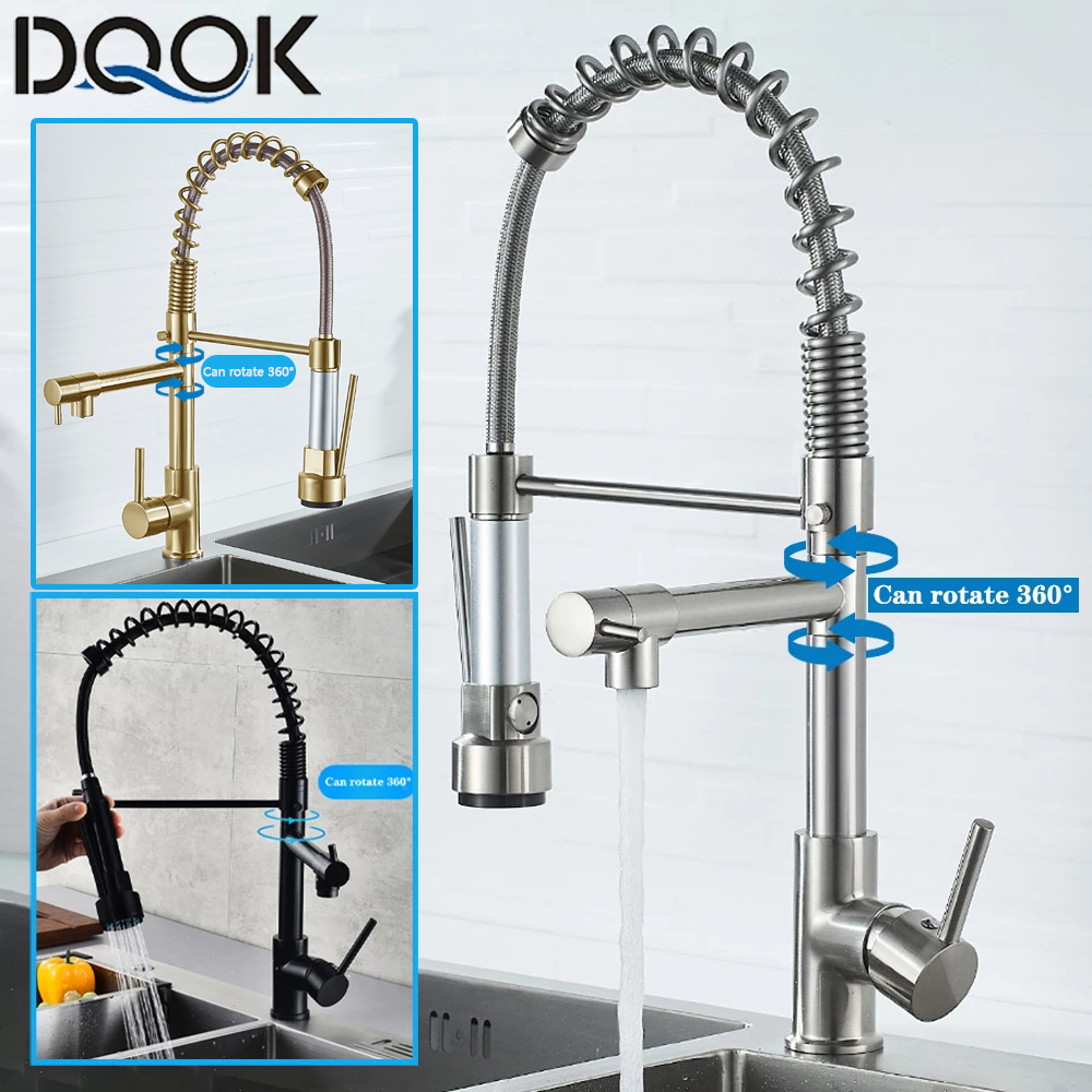 Commercial Kitchen Mixer Tap - DQOK Black Brushed Spring Pull Down