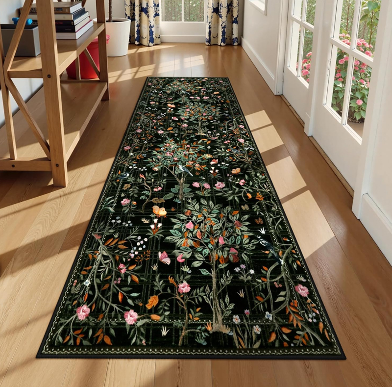 Commercial Kitchen Mats - Elegant Dark Base Floral Long Runner