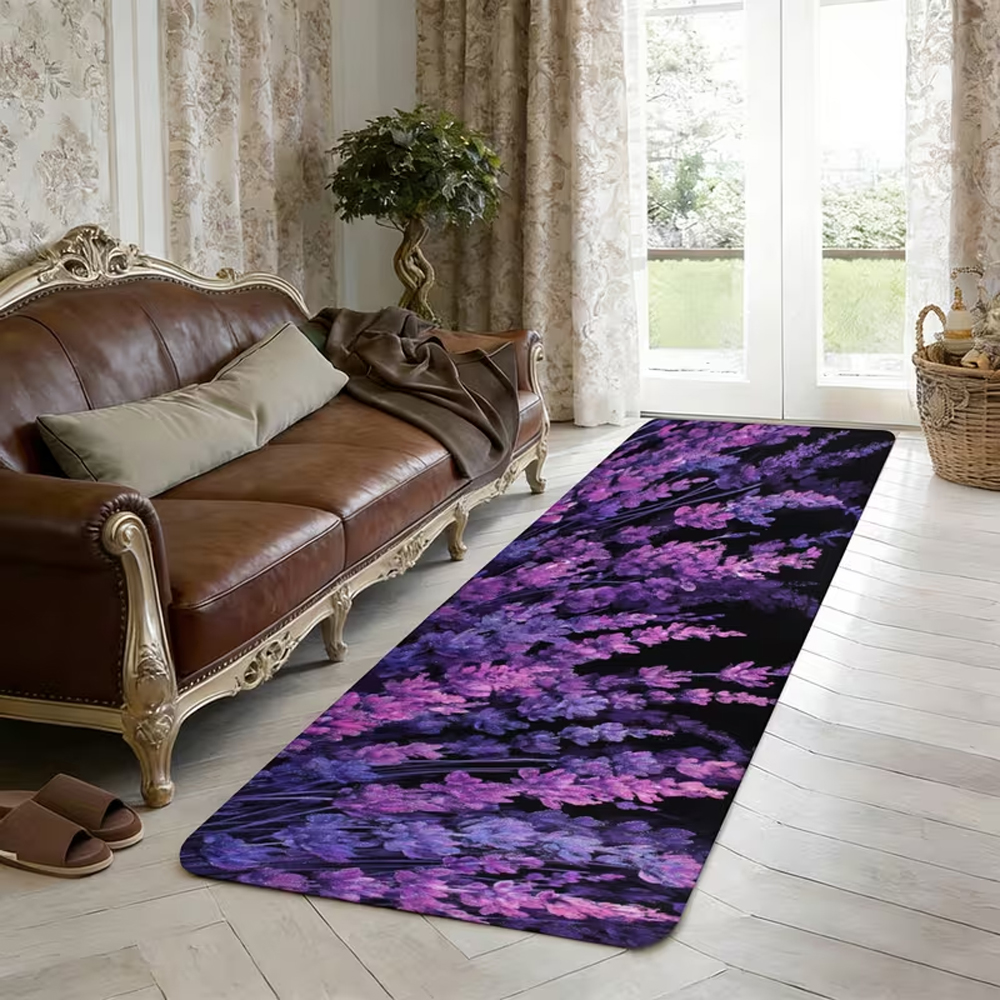 Commercial Kitchen Mats - Lavender Floral Print Runner Rug, Soft