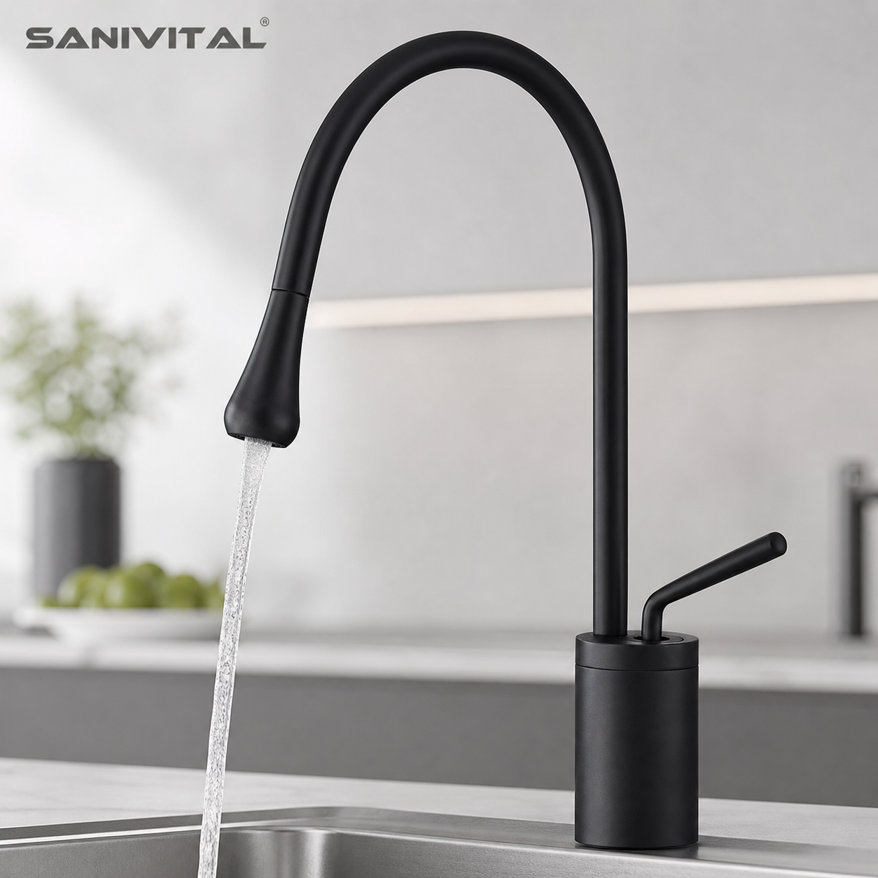 SANIVITAL Matte Black Goosenec - Commercial Kitchen Mixer Tap review and price