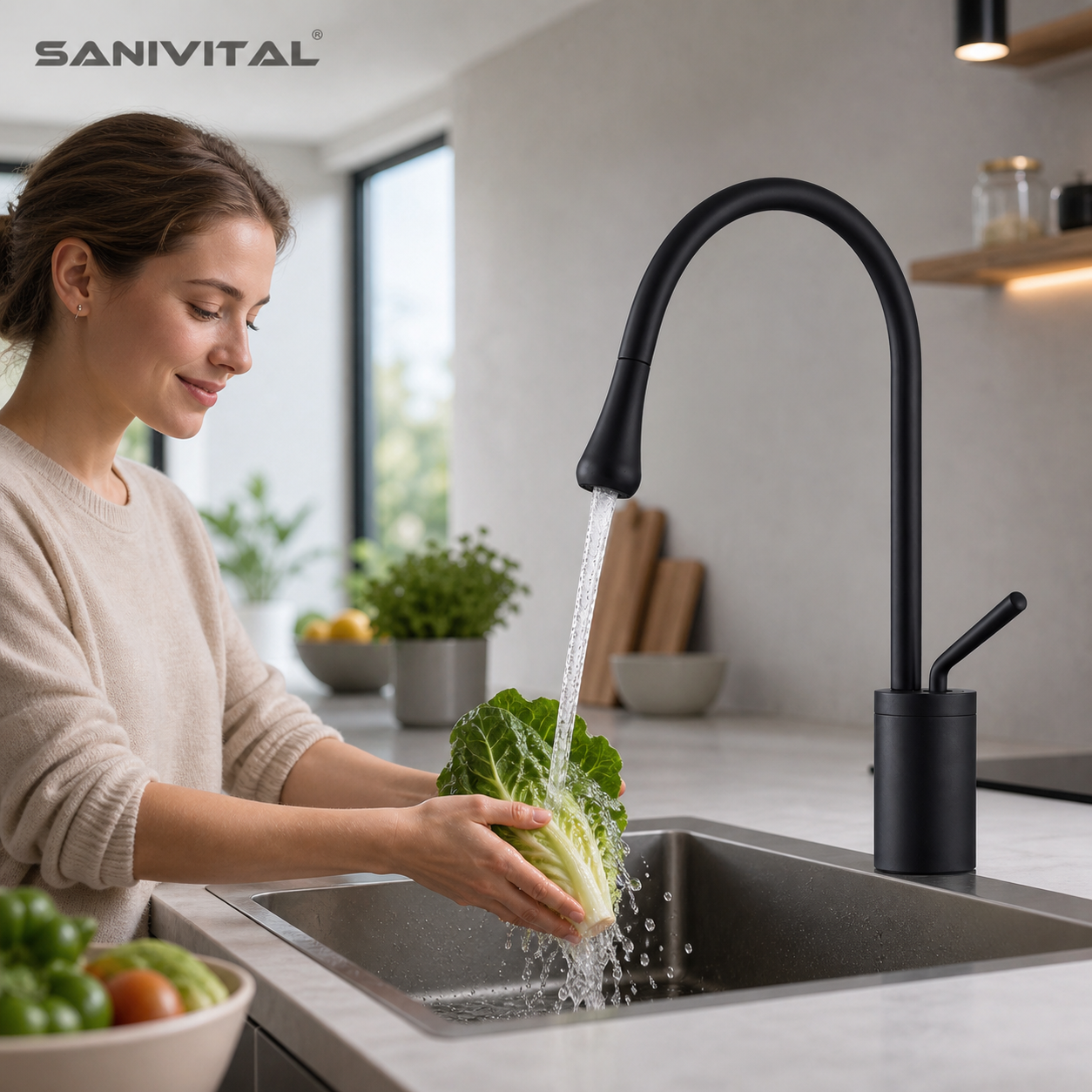 SANIVITAL Matte Black Goosenec - Commercial Kitchen Mixer Tap review and price