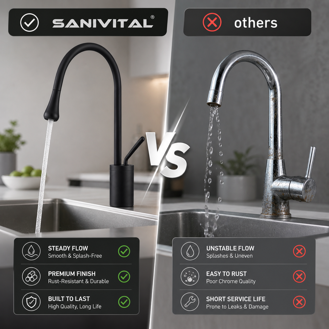 SANIVITAL Matte Black Goosenec - Commercial Kitchen Mixer Tap review and price