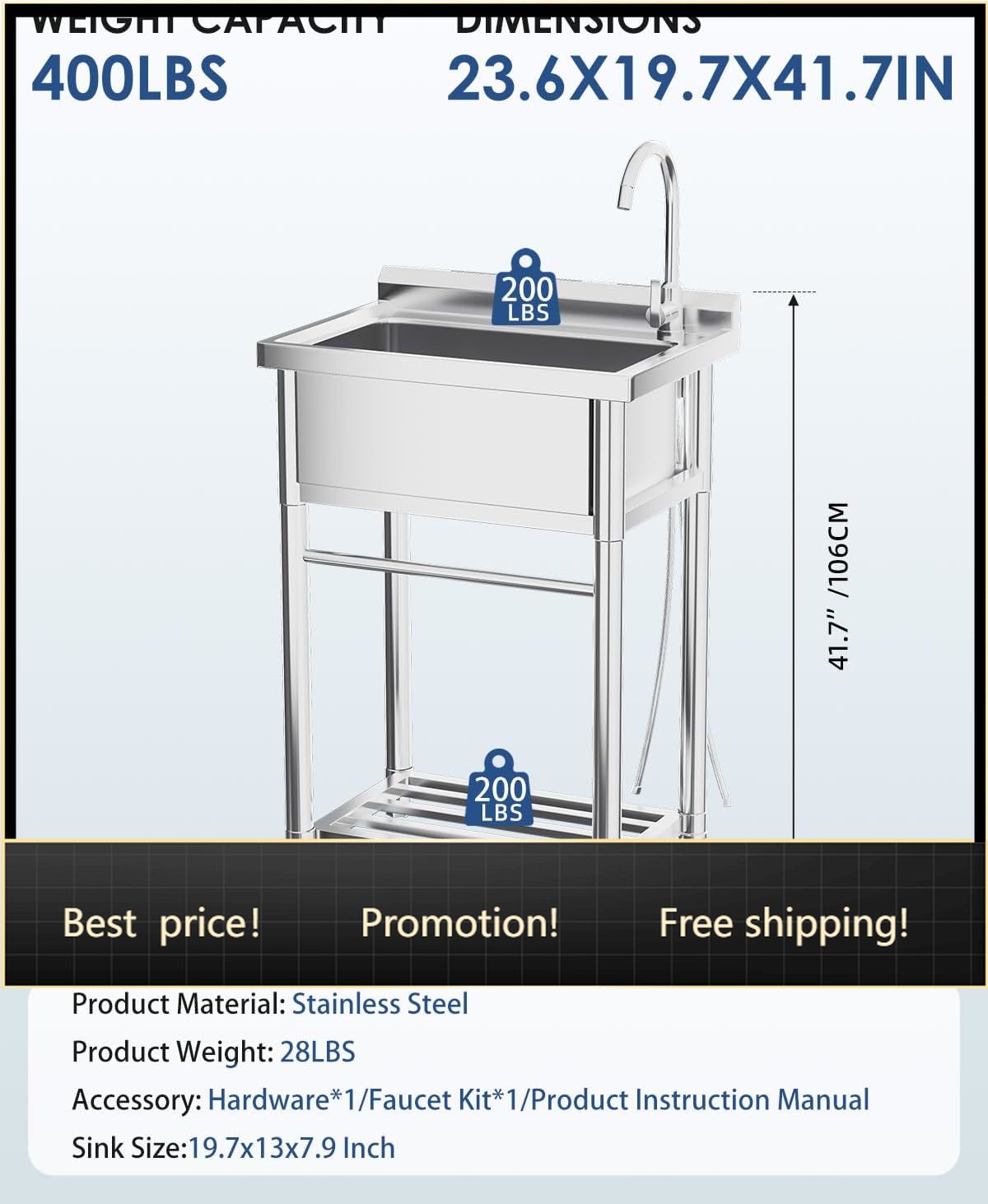 Stainless Steel Utility Sink,  - Commercial Kitchen Faucet review and price