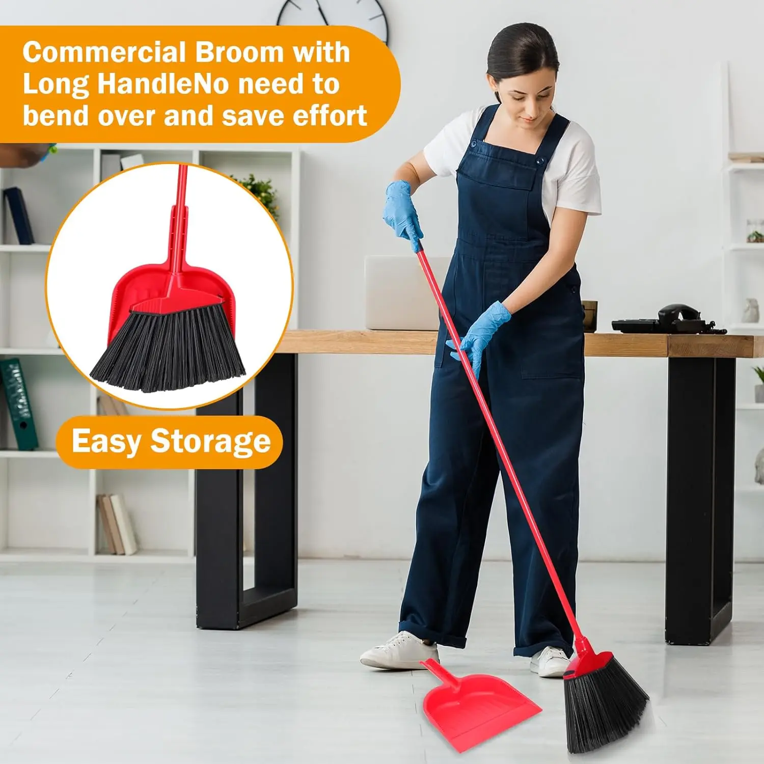 Red 6 Piece Broom Dustpan Set  - Commercial Kitchen Broom review and price