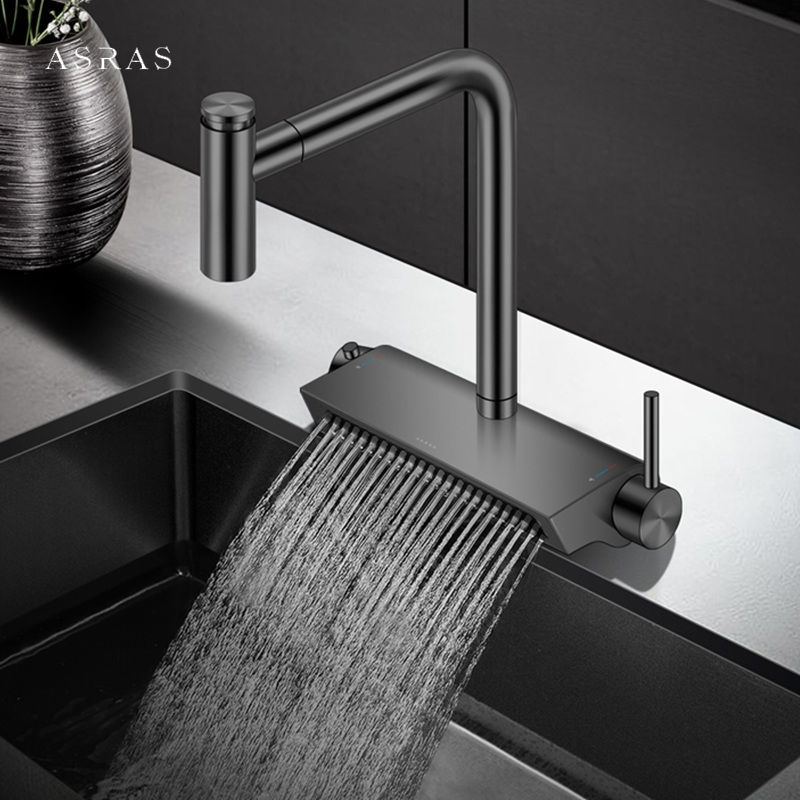 Black Brass Waterfall Faucet H - Commercial Kitchen Mixer Tap review and price