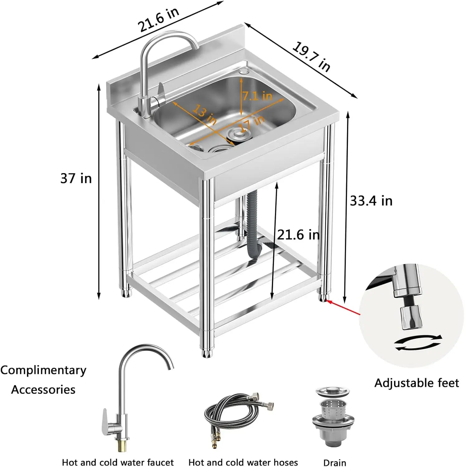 Free Standing Stainless-Steel  - Commercial Kitchen Faucet review and price