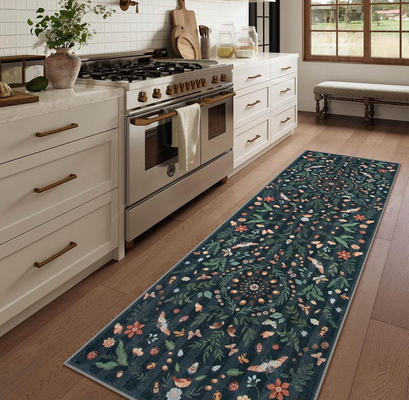 Elegant Dark Base Floral Long  - Commercial Kitchen Mats review and price