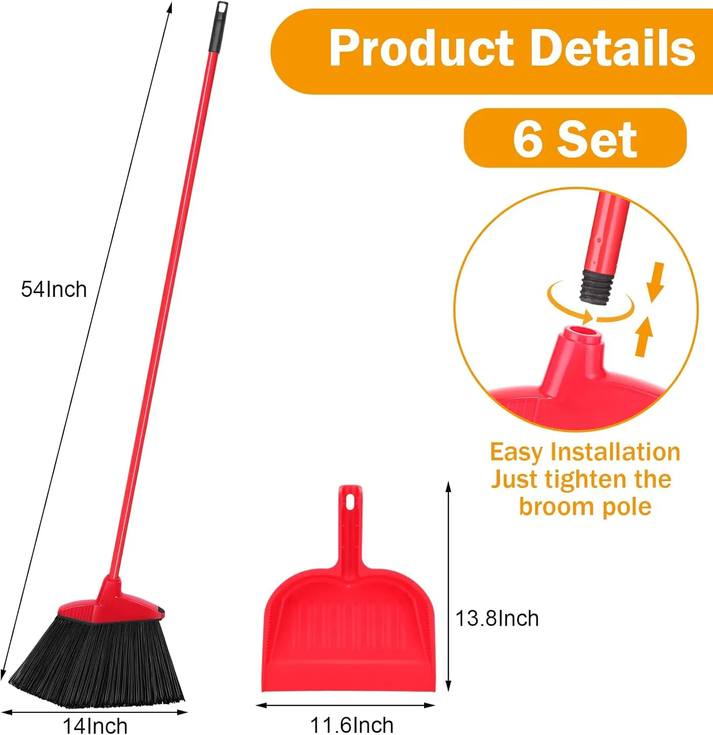 Red 6 Piece Broom Dustpan Set  - Commercial Kitchen Broom review and price